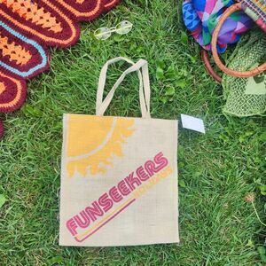 70s Vintage Vacation Tote Bag - Yellow and Tan